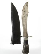 A reproduction Eastern knife with clipped 22 cm blade, in sheath.