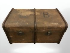 An antique canvas bound luggage trunk, width 90 cm.