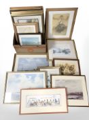 Assorted pictures and prints, Tom Macdonald print of the Tyne, etc.