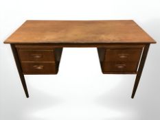 A 20th century Danish teak twin pedestal desk, 124 cm x 59 cm x 72 cm.