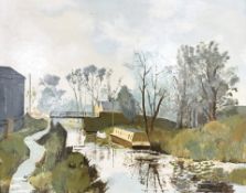 Trevor Chamberlain (British, born 1933- ) The River Lea, Hertford, oil on board,