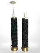A pair of Inge Kragh patinated metal cylindrical table lamps, height 66 cm.