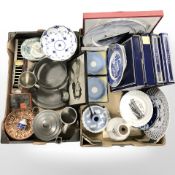 A group of pewterwares, Wedgwood jasperware dishes, Compton & Woodhouse collectors plates, etc.