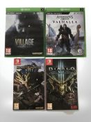 Two Xbox Series X games : Assassins Creed, Valhalla and Village Resident Evil,
