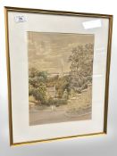 J S Rochester : figure with a dog walking along a lane, watercolour,