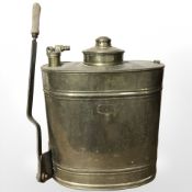 An early 20th century brass garden backpack sprayer, by Holger Neilsen & Co, Copenhagen,