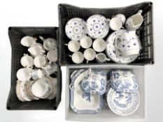 A quantity of Johnson Brothers blue and white tea and dinnerwares, Old Chelsea dinnerplates,
