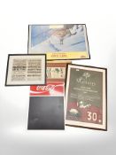 A group of advertising pictures including Coca Cola, framed theatre pamphlet,