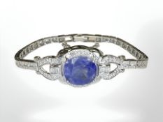 A 14ct white gold tanzanite and diamond Art Deco style bracelet,