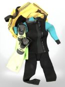 A hold-all containing wet suit and similar equipment.