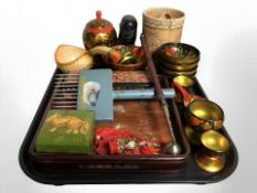 A group of European lacquered bowls, cashmere papier mache trinket box, etc.