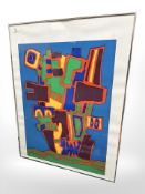 A continental abstract lithograph, 71 cm x 90 cm.
