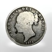 A Victorian 1874 silver half Crown