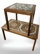 A Danish teak tile inset rectangular coffee table, length 92 cm, and similar lamp table.