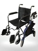 A folding wheel chair and a Days walking mobility aid