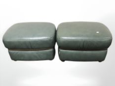 A pair of contemporary green leather footstools, width 65 cm.