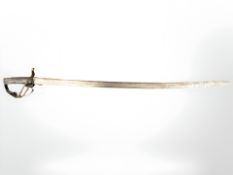 A Victorian artillery sabre, with steel three bar hilt, blade 89 cm.
