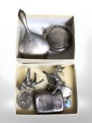 A silver match vesta, Saint Christopher pendant on chain, miniature hand mirror, compact,