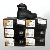 Six boxed pairs of V12 powergrip work boots, size 5.