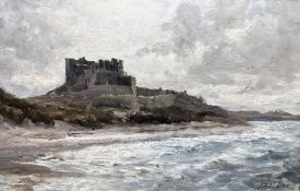 John Falconar Slater (British, 1857-1937) : Bamburgh Castle, oil on canvas, signed, 30 cm x 45 cm,