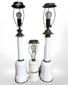 A large pair of Danish white porcelain and brass mounted lamp bases, overall 75 cm high,
