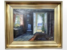 Danish School : Salon interior, oil on canvas, 49 cm x 39 cm.