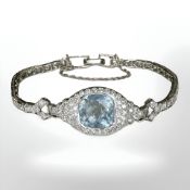 A 14ct white gold aquamarine and diamond bracelet, set with a 3.3ct light blue aquamarine and 1.