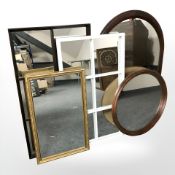 Five various reproduction mirrors, largest 100 cm x 70 cm.