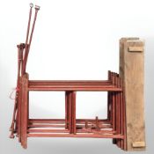 A twelve piece steel scaffold tower with boards, feet and ties, 4'x3' sections to reach 18' high.