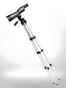An Opticron 80mm field scope, on telescopic tripod.