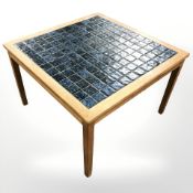 A Danish oak tile inset square coffee table,
