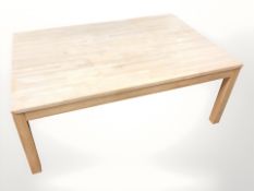 A contemporary Danish pine rectangular coffee table, 140 cm x 90 cm x 56 cm.