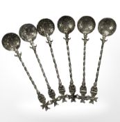 Six Continental silver 0.800 antique spoons. CONDITION REPORT: 35.2g.