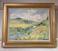 Danish School : River through a valley, oil on canvas,