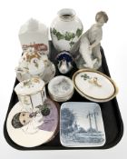 A Bing and Grondahl porcelain lidded vase, shallow dishes, other continental ceramics,