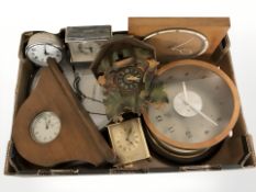 A group of contemporary mantle and wall timepieces, reproduction cuckoo clock, etc.