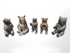 Five various 20th century black forest carved bears, tallest 10 cm.