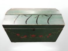 A 19th century painted pine blanket chest,