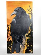 Continental School : Study of a raven, oil on canvas, 35 cm x 70 cm.