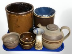 A group of Scandinavian glazed pottery wares, including planter, bowls, stoneware teapot, etc.