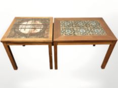 Two Danish teak tiled inset lamp tables,