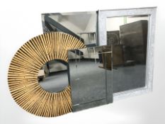 Four contemporary mirrors, the largest in a birds eye mapled veneered frame,