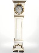 A continental painted and gilt longcase clock, with weights only,