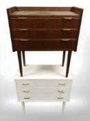 A 20th century Danish teak three drawer chest, width 60 cm, and a further painted chest.