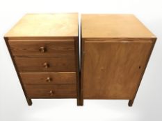 A 20th century pine four drawer chest and a similar single door cabinet, each 45 cm wide.