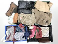 A quantity of leather coats, lady's handbags,
