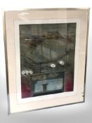 After Bernard Muntaner : Architecture aux 5 Blancs, colour aquatint, signed in pencil,