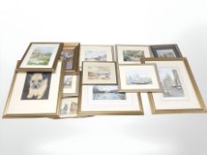 A large quantity of pictures and prints, Judy Boyes print, several watercolours initialled HRMD,