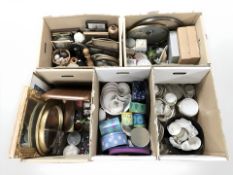 A large quantity of 20th century tea and dinnerwares, framed pictures, kitchen storage jars,