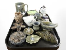 A Maling lustre bowl, several pieces of Wade pottery, Irish musical tankard, etc.